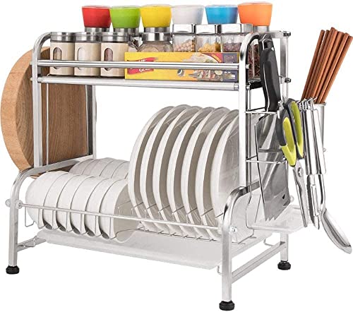 Estante para Platos Estante para Platos Estante para escurrir Platos de Cocina Estante para Cocina para el hogar Estante para Especias de Acero Inoxidable de 2 Capas Estante para Platos Esta