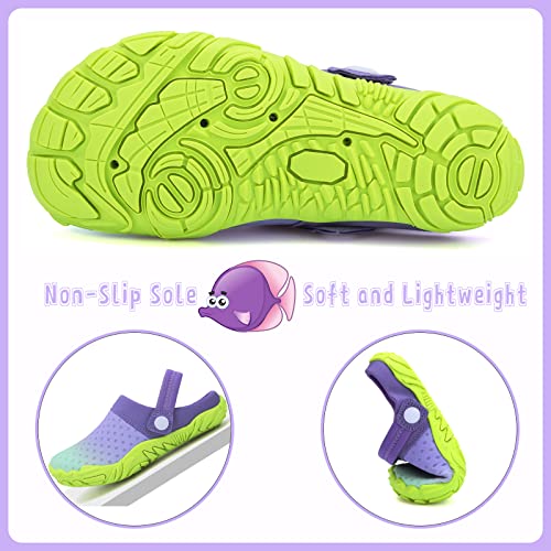 Kids Clogs Sandals Barefoot Shoes Boys Girls Beach Slippers Quick Dry Non-Slip Outdoor Summer Water Shoes Purple Green 2 #TOP3