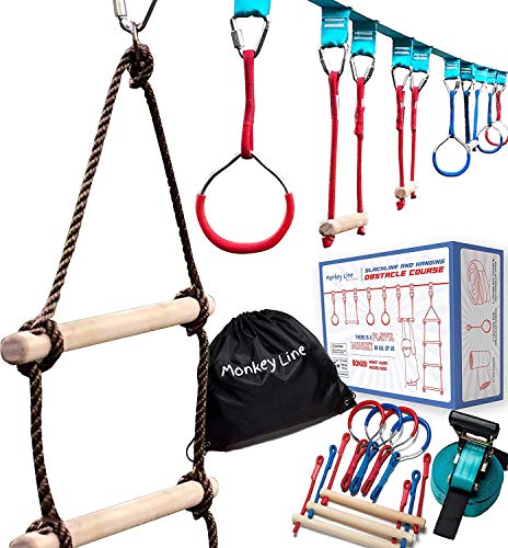 Hyponix Sporting Ninja Warrior Training Equipment for Kids 50' Feet | Incl. Ladder