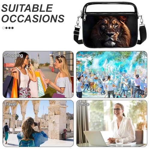 Animal King Lion Large Crossbody Bag Clear Stadium Bag Anti-Theft Side Shoulder Bags Messenger Bag with 2 Compartments4