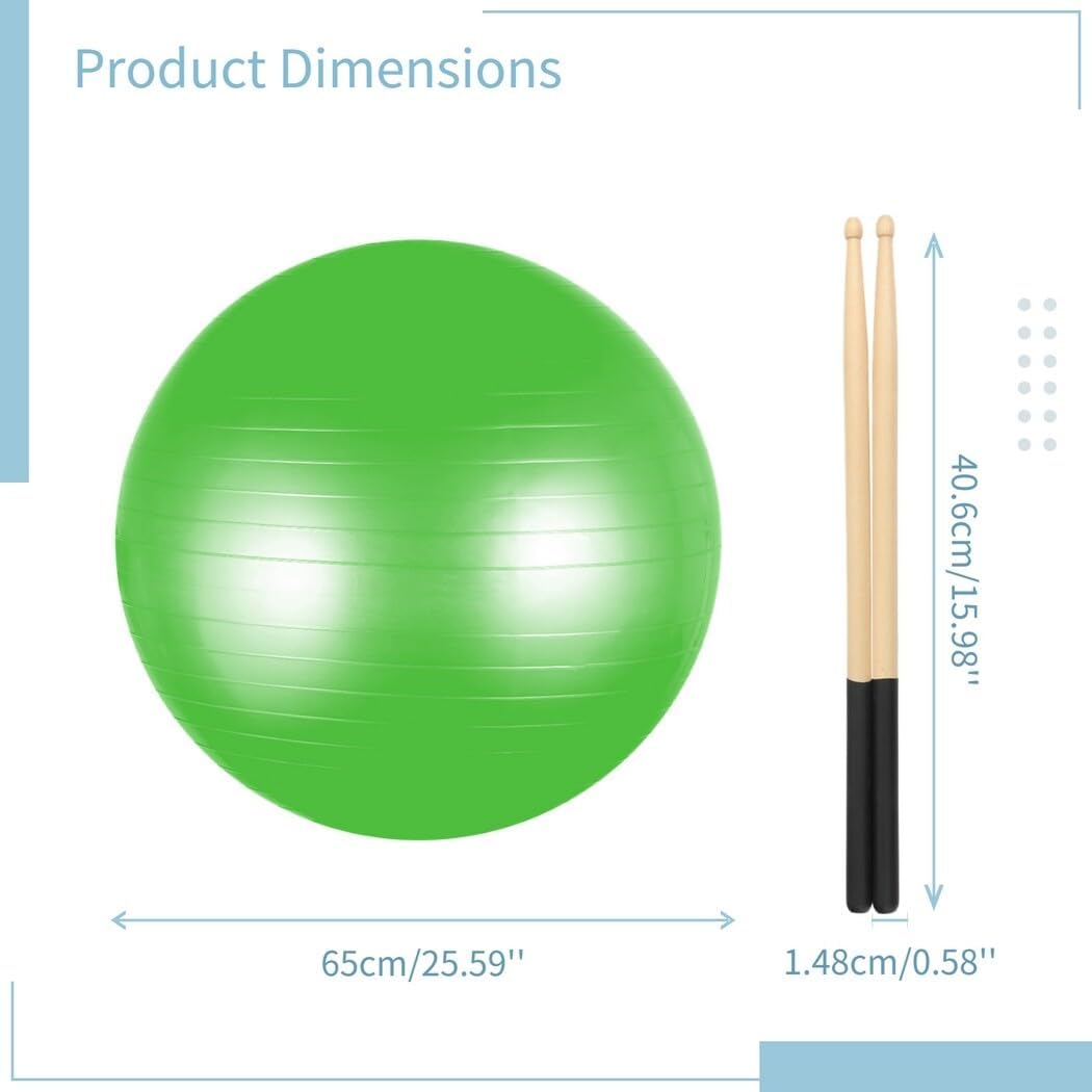 Complete Cardio Drumming Fitness Kit: 26 Anti-Slip Exercise Ball with 3.2oz Drum Sticks & Pump for Workouts and Stability Training