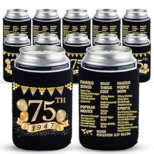 Kühlmanschetten für 75. Geburtstag, 12 Stück – 75. Hochzeitstag – 1947 Schild – Partyzubehör zum 75. Geburtstag…