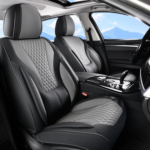 Image of Coverado Black&Gray Nappa Leather Front Car Seat Covers, Waterproof Automotive Seat Protector Cushion, Universal Fit for Most Vehicles Cars SUV Truck