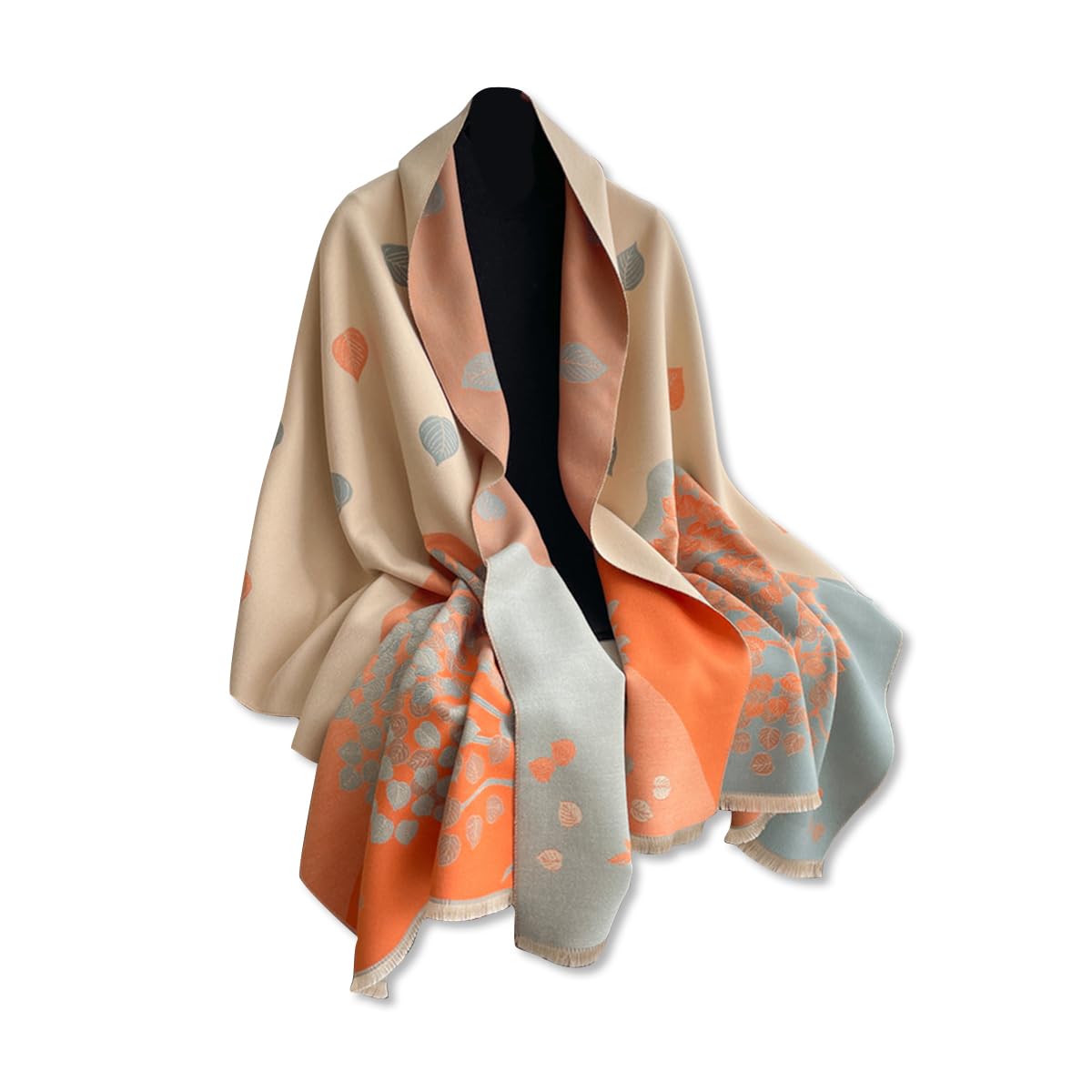 Sciarpa Scialle LumiSyne In Pashmina | Quadri Motivo Cavallo | Reversibile Con Frange | 185x65 Cm