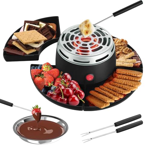 CEIEVER Ensemble 2 en 1 pour Fondue Au Chocolat Électrique, Kit S'mores de Table 280W Kit pour Griller Les Guimauves avec Contrôle de Température...