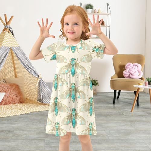 Yuiboo Blue Cicada Girls Casual Dresses Short Sleeve A-line Dressy Dresses for Kids Girls4