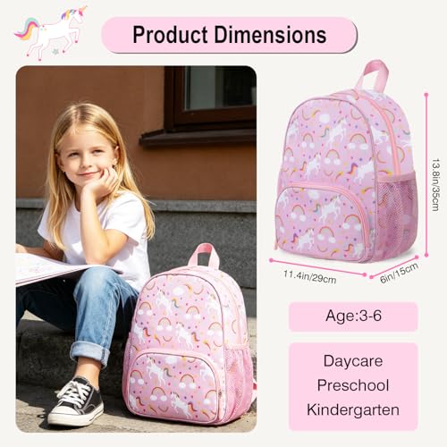 Image of Toddler Girls Backpack 4-6: Preschool Kindergarten Bookbag, Lightweight Unicorn Kids Travel Backpack