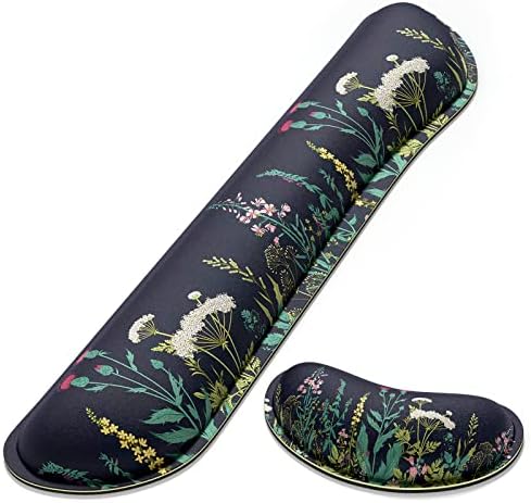 Dapesuom Enlarge Keyboard Wrist Rest Pad,Memory Foam Set Cushion Support Easy Typing & Pain Relief,Mouse Pad, Anti-Slip Gaming Computer Laptop Office, Elegant Flower, One Size