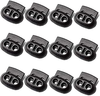 50PCS Professional DIY Rotundity Black Plastic Toggle Spring Stop Double Hole String Cord Locks Bulk Luggage Lanyard Stopper Sliding Fastener Buttons