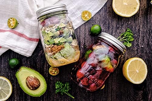 Tebery 12 Pack Ball Printed Glass Jars 16 oz Mason Glass Jars with Regular Mouth Canning Glass Jars with Lids