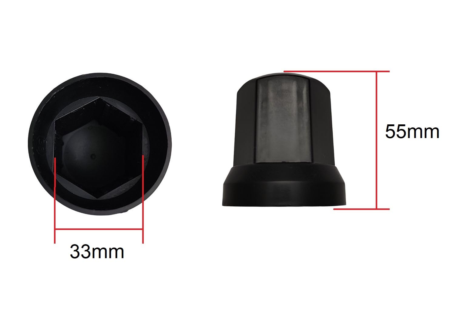 Lot de 50 capuchons d'écrous de roue 33 mm Noir Pour camion voiture Remorque Long Cache écrou de roue Capuchon de protection