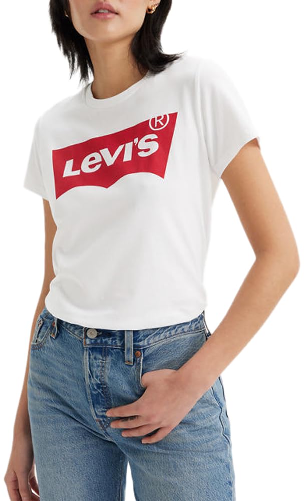 Levi's Women's The Perfect Tee- Large Batwing Logo T-Shirt, Batwing White, XXS