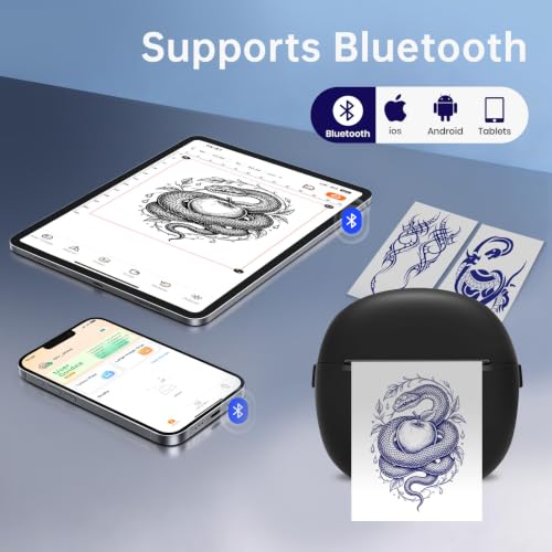 DODOXCX Mini Thermal Tattoo Transfer Stencil Printer,Compatible with iOS & Android Phones, Ideal for Tattoo Artists, Beginners and Women, Free Included 1 Roll Tattoo Transfer Paper - Image 2