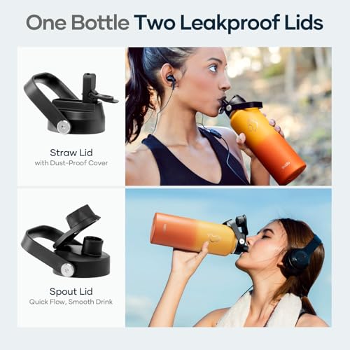 Image of BUZIO Triple Wall Vacuum Water Bottle with Dust-Proof Straw & Spout Lids