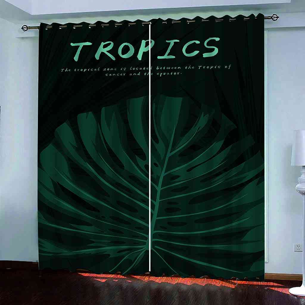 Rideaux imprimés feuilles vertes tropicales 3D pour salon moderne et chambre cosy 264x242cm