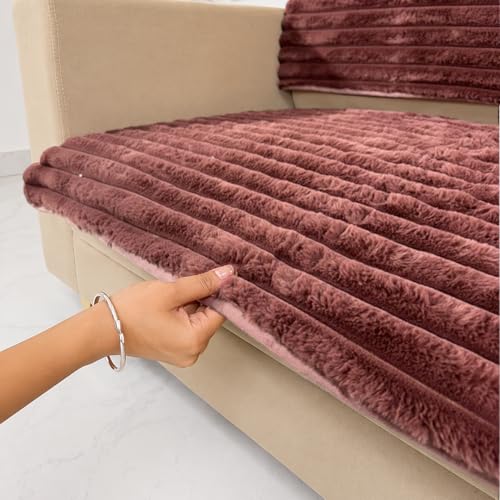 Image of Homerz Premium Rabbit Fur Sofa Cover with Anti-Skid Backing, Soft Plush Fabric Sofa Protector for Living Room Furniture (Pink, 2 Seater, Seat Cover with Backrest)