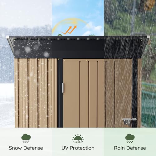 Image of 3x5 FT Outdoor Metal Storage Shed, Single Door, Tool Shed for Garden, Patio, Backyard Brown
