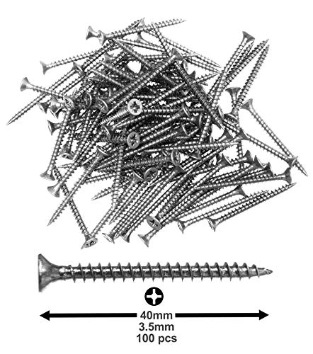 Preisvergleich Produktbild 100 St. 3,5x40mm Holzbauschraube Vollgewinde Edelstahl verzinkt Spanplattenschraube mit Pozidrive Senkkopf Kreuzschlitz Torx Universal Holz-Schrauben für Holz für Möbel Fenster Messebau