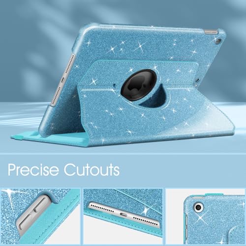Image of Fintie Rotating Case for iPad 9th Generation (2021) / 8th Generation (2020) / 7th Gen (2019) 10.2 Inch - 360 Degree Rotating Stand Cover with Pencil Holder, Auto Wake Sleep, Glittering Blue