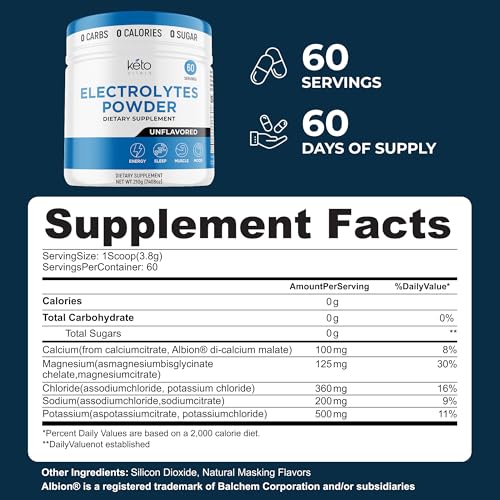 Image of Keto Vitals RAW Unflavored Electrolyte Powder - Sugar Free Electrolytes for Fasting, Keto & Hydration - No Sugar, No Flavor - Flavorless Electrolytes Powder Tub - 60 Servings