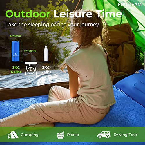 Image of FRUITEAM Double Sleeping Pad for Camping, Self Inflating Camping Pad, Camping Air Mattress, 2 Person Camping Mat with Pillow, Inflatable Foam Camping Pad for Backpacking, Hiking, Blue