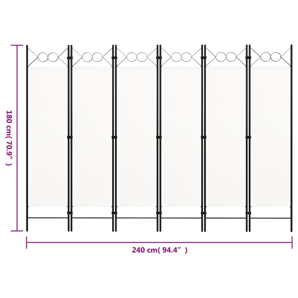 vidaXL Paravento a 6 Pannelli Divisorio Separè Byobu Pieghevole Schermo Separatore Ambienti Interni Protezione Privacy Bianco 240x180 cm