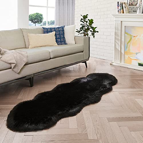 ORINOVA Tapis Noir Descente de Lit Chambre 60x180 cm Peau de Mouton Moumoute Fausse Fourrure Fluffy Doux Fille Ado Shaggy