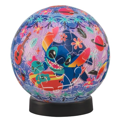 やのまん(Yanoman) 61ピース 3D球体パズル ルミオーブ ディズニー トゥインクルマジック／スティッチ (7.6x7.6x7.4cm) 2003-523 ピース請求はがき付き 充電式LEDユニット付き 充電コード付き 台座付き 取扱説明書付き