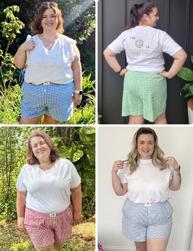 Image of COOTRY Plus Size Women Boxer Shorts Cotton Plaid Gingham Shorts Casual Pajama Sleep Shorts Y2K Beach Bottoms