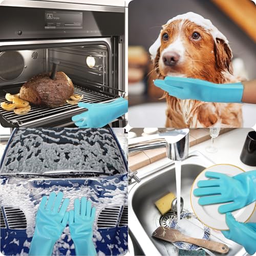 Image of Pet Grooming Gloves - Cat and Dog Glove Brush, High Efficiency Pet Hair Removal Massage Gloves, Silicone Bath Cleaning Gloves (1 Pair)