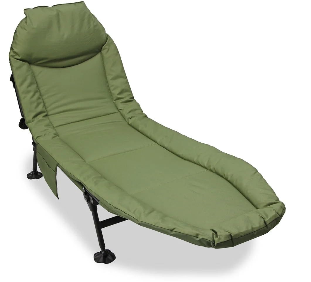 DNA Leisure Carp Fishing Bedchair with 6 Legs โ Thick Padded Reclining Chair Bed System with Pillow โ Ideal for Beginners, Camping & Overnight Sessions