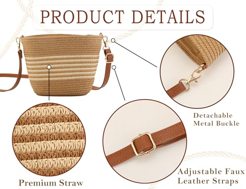Straw Crossbody Purse for Women with Stripe, Woven Straw Shoulder Bag with Adjustable Strap, Trendy 2025 Beach Purses4