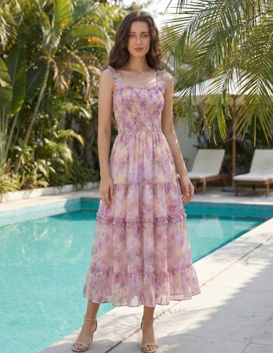 Image of Scarlet Darkness Floral Dress for Women 2026 Flowy Sundress Smocked Cottagecore Dresses