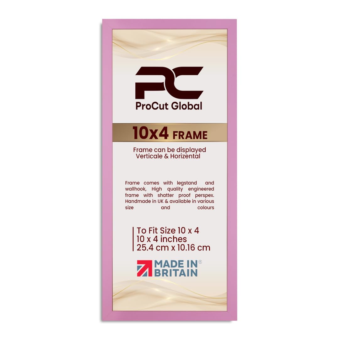 Procut Global 10X4 Pink Picture Frames - Modern Wooden Photo Frame with Shatterproof Perspex for Wall or Tabletop - Perfect for Posters, Certificates, Prints - Sizes & Colors Available