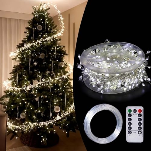 Floating Spiral Christmas Tree Lights 2025 Floating Christmas Tree with Remote Control USB Powered Copper Wire Firecracker Light String Decor for Indoor Outdoor Holiday Yard (White 6M-200 LED)