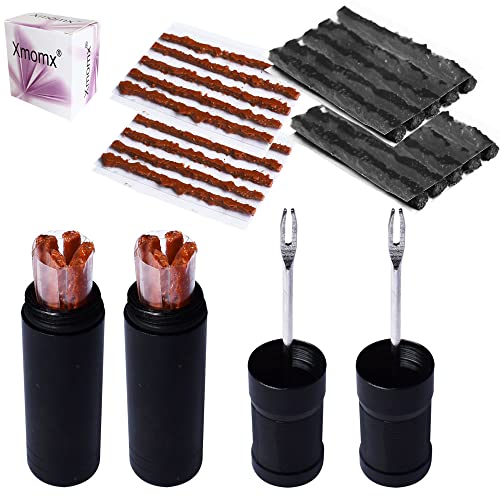Xmomx 2 Sets Bike Tubeless Tire Tyre Repair Kit Plugger Plugs Tool Repair Tires Fix Flat Puncture MTB and Road Mountain Bicycle +30 Strips (10 x1.5 mm + 10 x 2.5 mm + 10 x 3.5 mm)