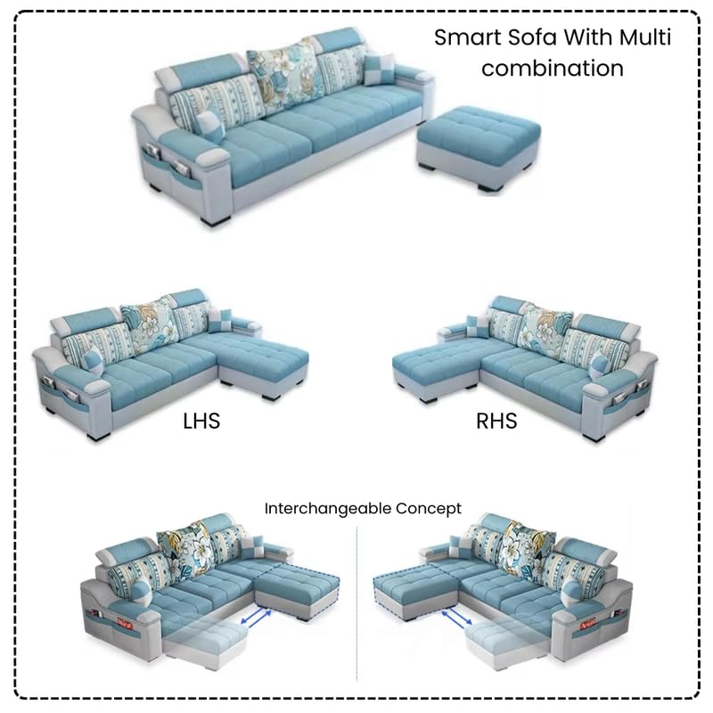 Image of Homax. Albo Modern 3-Seater Sofa Set with Convertible Ottoman - Interchangeable L-Shape Design, Adjustable Headrests & Space-Saving for Living Room - Color - Dark Grey