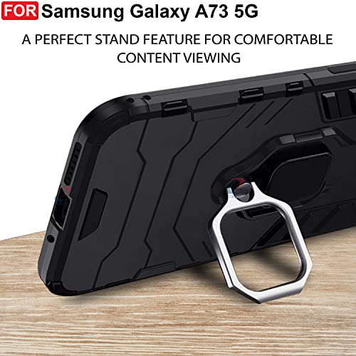 Image of CEDO Kickstand Cover for Samsung Galaxy A73 (5G) Rugged Case | Built-in Stand Rotating Ring Holder | Military Grade Armor Bumper Back Cover (Black)
