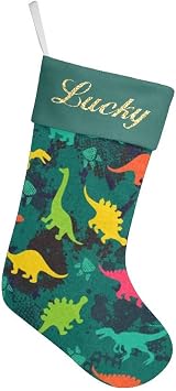 Custom Christmas Stockings with Name Personalized Xmas Festive Gift Decor 17.52 x 7.87 Inch Colored Cute Dinosaurs