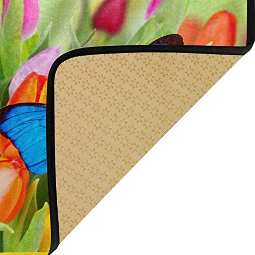 Spring Flowers Tulip Butterfly Kitchen Rugs Summer Floral Leaves Kitchen Mat Runner Rugs Non Slip Floor Door Mats Soft Doormat Carpet Home Decor 39 X 20 Inch #TOP5