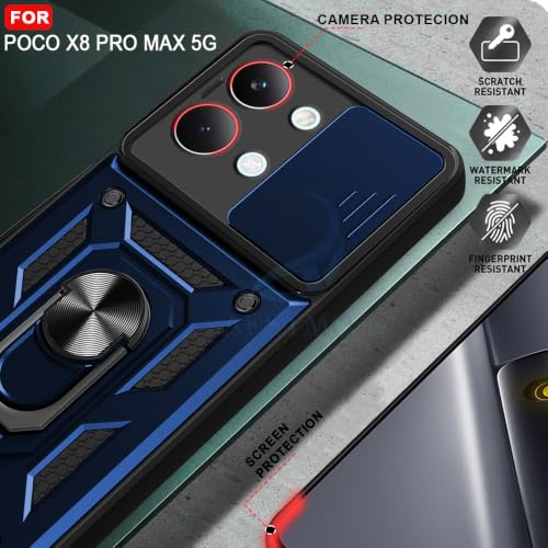 Image of AESTMO Tough Armor Poco X8 Pro Max 5G Bumper Back Case Cover | Ring Holder & Sliding Camera Shield Cover | 360 Degree Protection Back Case Cover for Poco X8 Pro Max 5G (Blue)