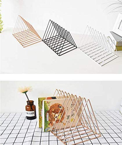 Portariviste In Ferro Triangolare | 2 Pezzi | Design Moderno | Per Casa E Ufficio | Nero | 25.9x18x18cm - Foto 5