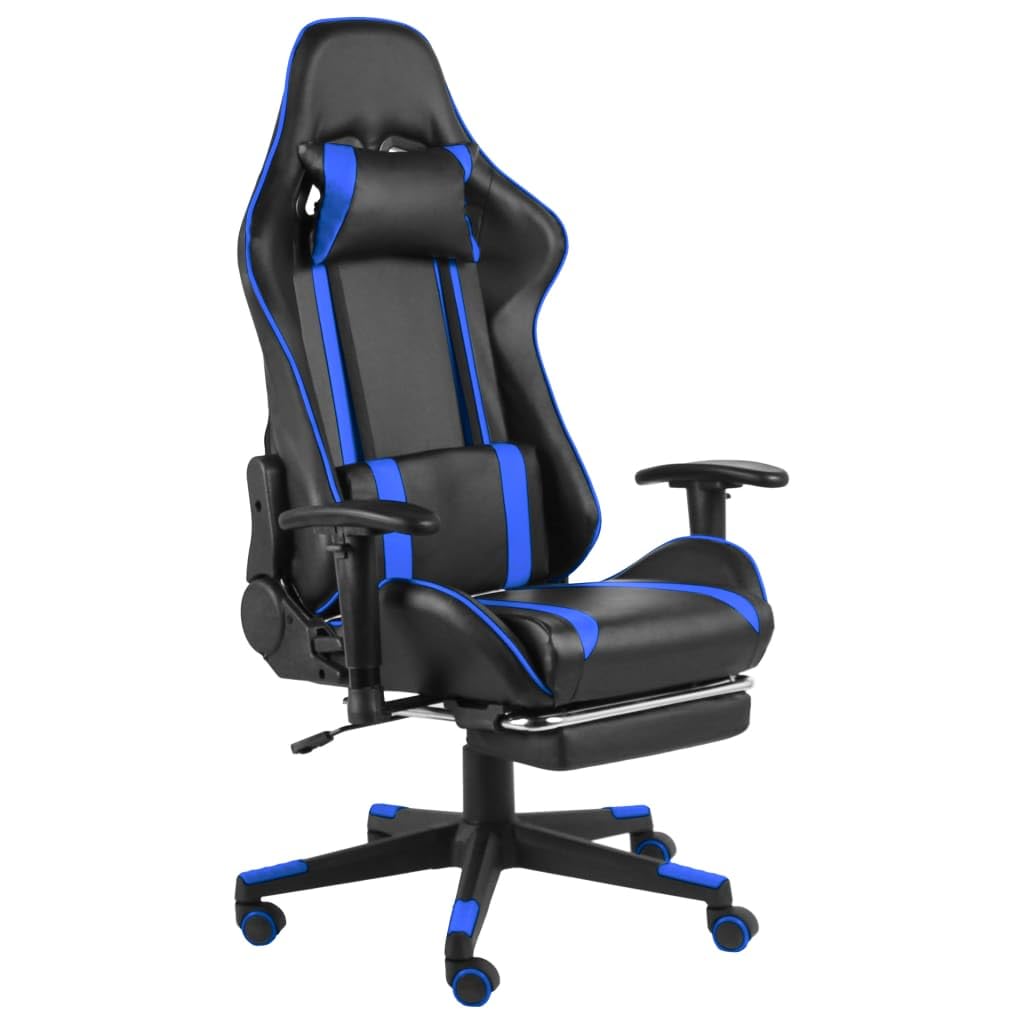 Gaming-Stuhl mit Fußstütze und Drehfunktion Blau PVC Metall ergonomisch für Büro Homeoffice Jugend PC Esport komfortabel mit Rücken- und Nackenkissen