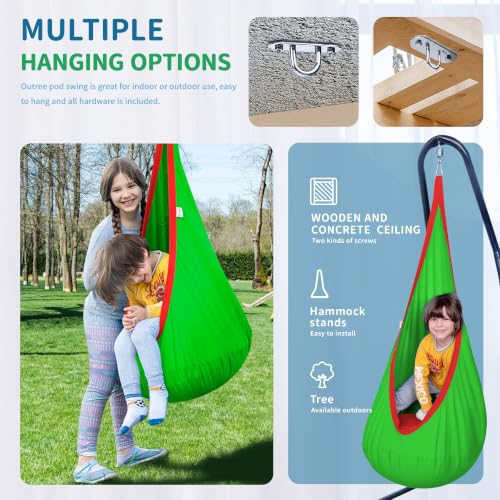 Image of OUTREE Kids Pod Swing Seat, Cotton Child Hammock Swing Chair, Sensory Swing for Indoor and Outdoor Use, Green