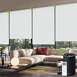 Estores Inteligentes Yoolax persianas arrollables motorizadas para la Ventana con Mando a Distancia, Blackout, automático con Alexa, Estor Inteligente de batería Recargable y Segura para niños con Cenefa (Blanco Puro)