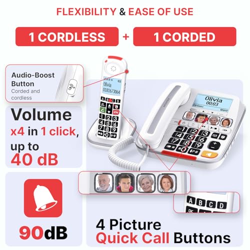 SWISSVOICE - Xtra 3355 Combo - DECT - Corded Telephone Cordless Handset - Large Keys Answering Machine - Audio Boost - Loud Ringtones - Hearing Aid Compatible - Call Block - White - Image 3