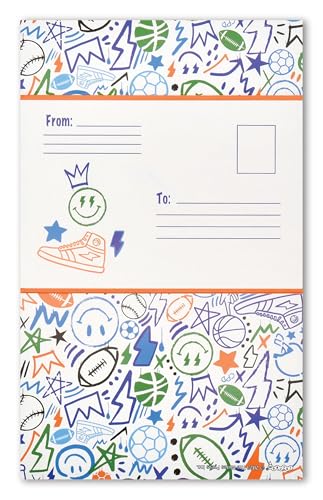 Image of iscream + Corey Paige Designs Fold and Send Boys Stationery - Let's Go! | 8 Pack, Fun Print, Large Format 8.7 inch x 5.4 inch Cards, Sturdy Lenticular Picture Changing Stickers, Summer Camp Ready
