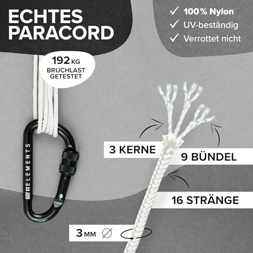 Paracord 425 Typ II | ø 3mm - 9 Kerne - max. 192 kg | 100% Nylonschnur, Allzweckseil - reißfest | Nylonseil, Armband, Hundeleine, Survival & Outdoor Seil