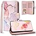 Fingic Galaxy S23 Wallet Case, 9 Card Holder, Rose Gold Marble PU Leather with Detachable Wrist Strap for Women & Girls (6.1 inch)