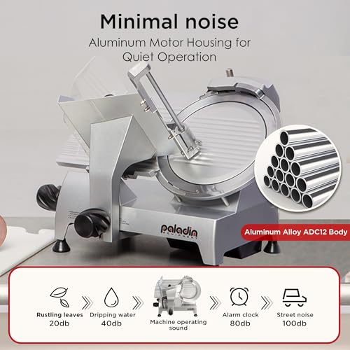 Paladin Equipment 12" Commercial Manual Meat Slicer, 2/5 HP Gravity Feed Electric Meat Slicer, deli meat cutter, Lunch Food Slicer, ham cutter with Adjustable Slicing for Semi-frozen Meat, Cheese